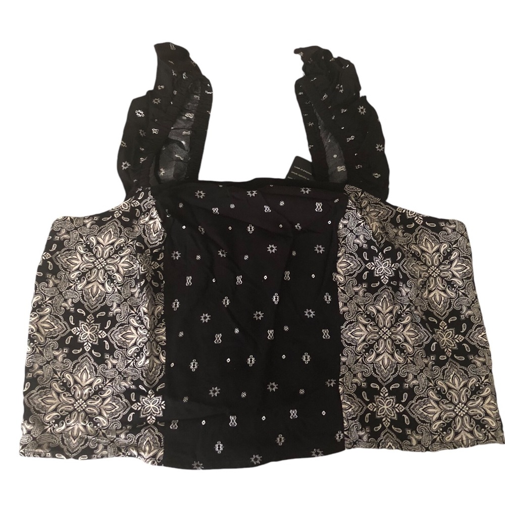 Torrid Challis Smocked Ruffle Trim Crop Top Black 0 L 12 #G60185 $39.50